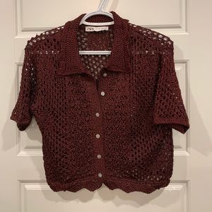 Small/Size 6 Wine Colored Zara Knitted Cardigan